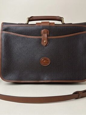 Classic Two-Tone Brown Vintage Dooney & Bourke AWL Messenger Briefcase Crossbody